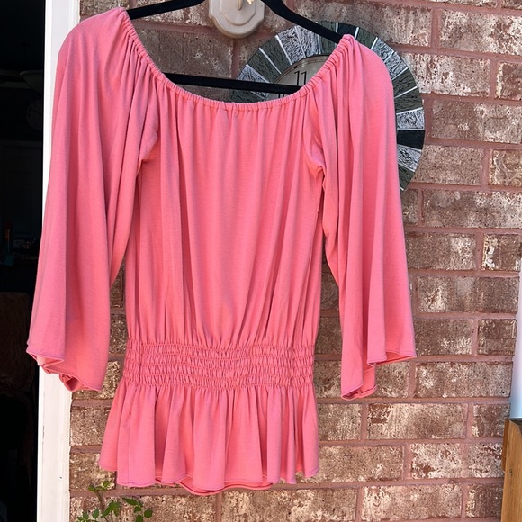 New!! Fall BoHo Sky Embellished Elastic Waist Peasant Top Salmon Pink Size M - Picture 6 of 10